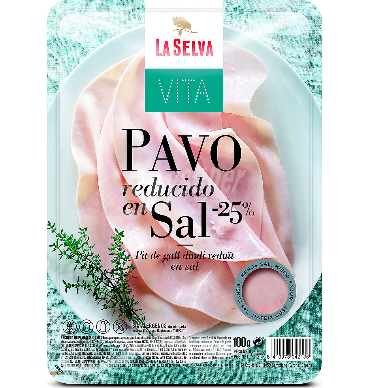 La Vita pavo reducido en sal en lonchas sin huevo sin soja sin gluten sin lactosa