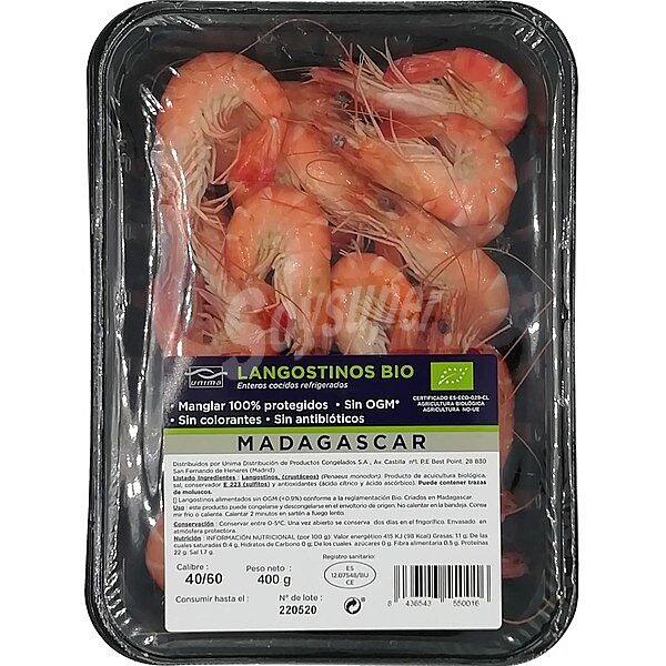 Langostino cocido de Madagascar Bio 40-60 pzas/kg