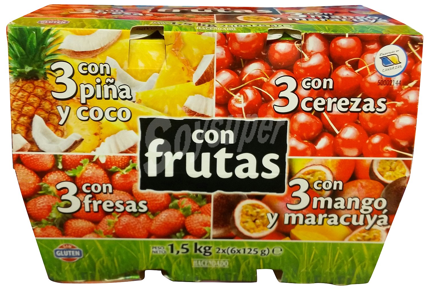 Yogur trozos frutas (3 piña Y coco, 3 cereza, 3 fresa, 3 mango Y maracuya)