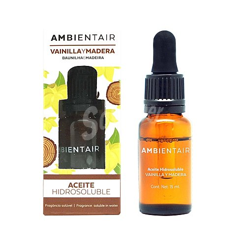 Aceite hidrosoluble de vainilla y madera para uso en difusor de ultrasonidos y quemadores de aceite de 15 ml, ambientair.