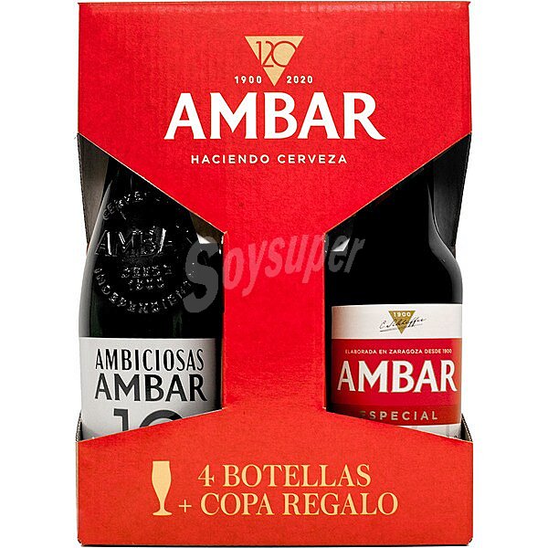 Cerveza rubia estuche 2 variedades var (ambar Especial + Ambar Ambiciosas) + Copa