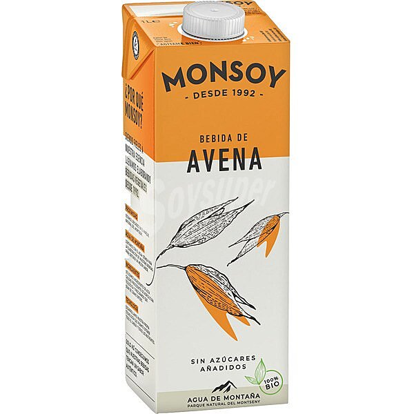 Bebida de avena 100% bio con agua de montaña sin azúcares añadidos envase 1 L