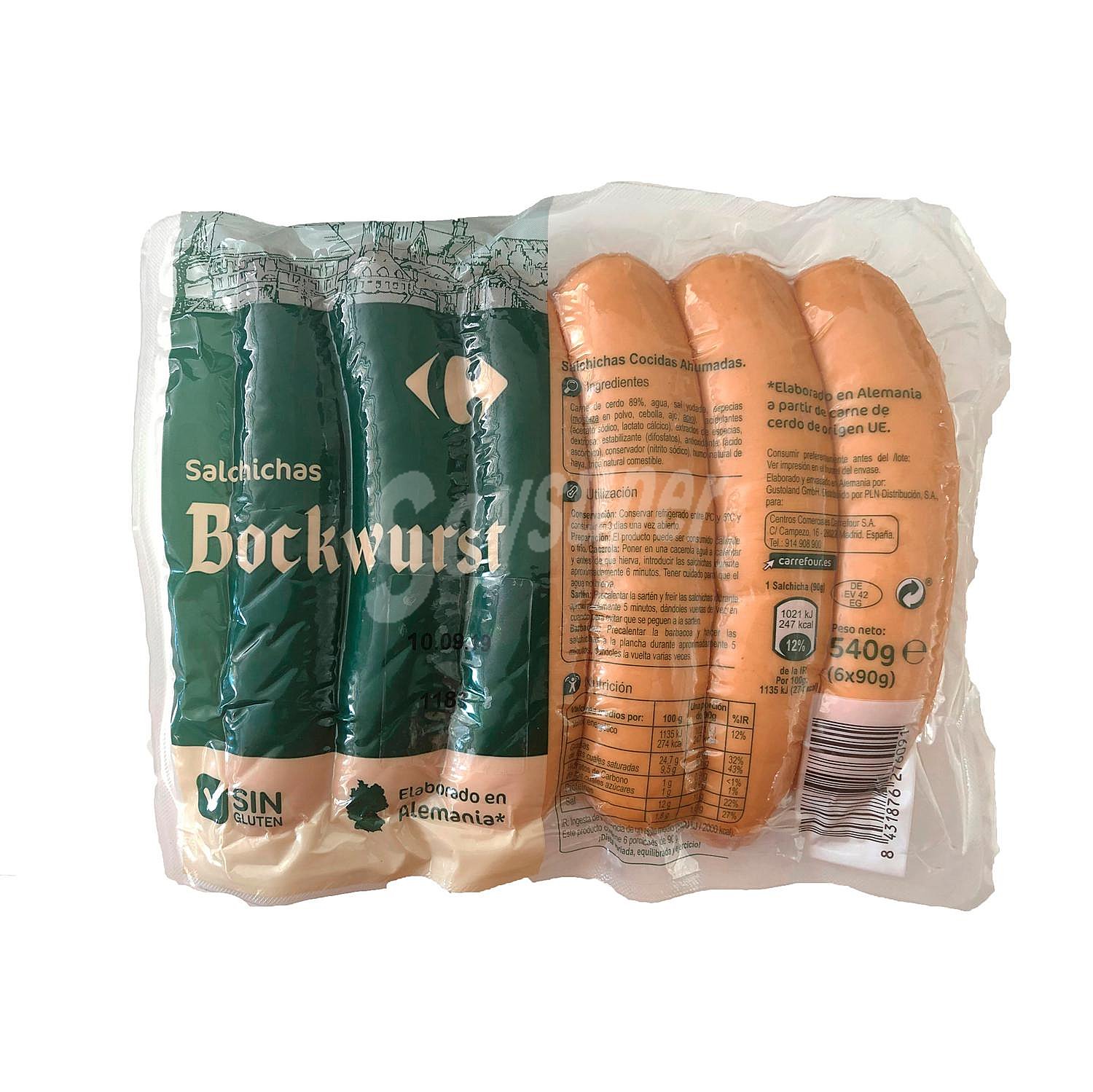 Salchichas bockwurst Carrefour sin gluten sin lactosa