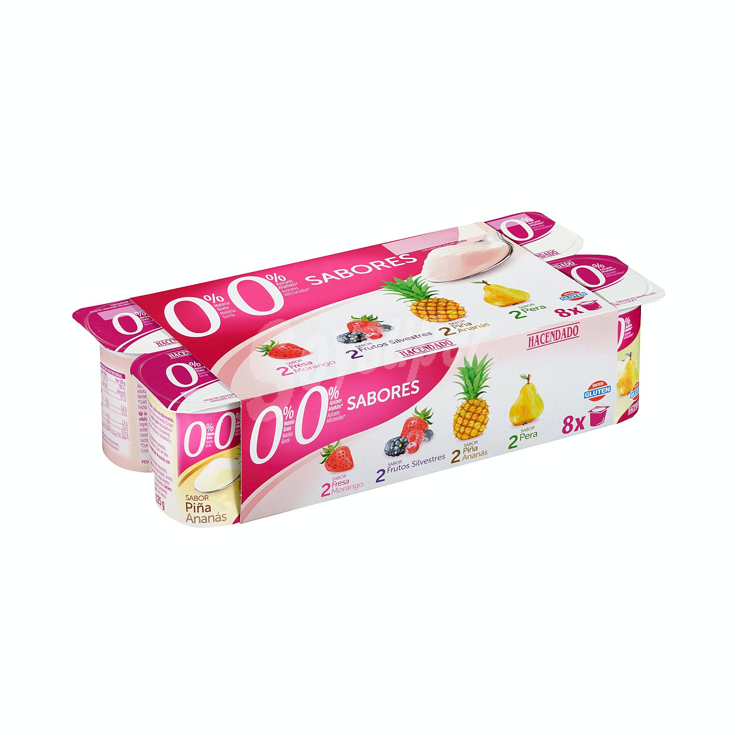 Yogur desnatado sabores (2 piña, 2 fresa, 2 frutos rojos, 2 pera)