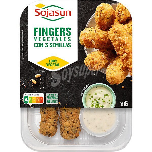 Fingers vegetales de soja, trigo y semillas pack 6 x 25 g contiene salsa blanca sin lactosa