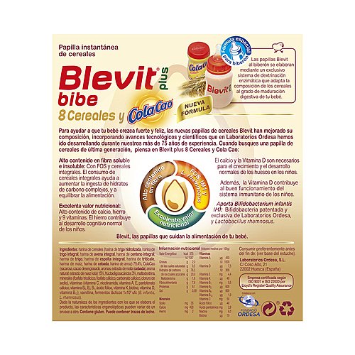 Blevit Papilla de 8 cereales con Cola Cao a partir de 12 meses blevit Plus bibe