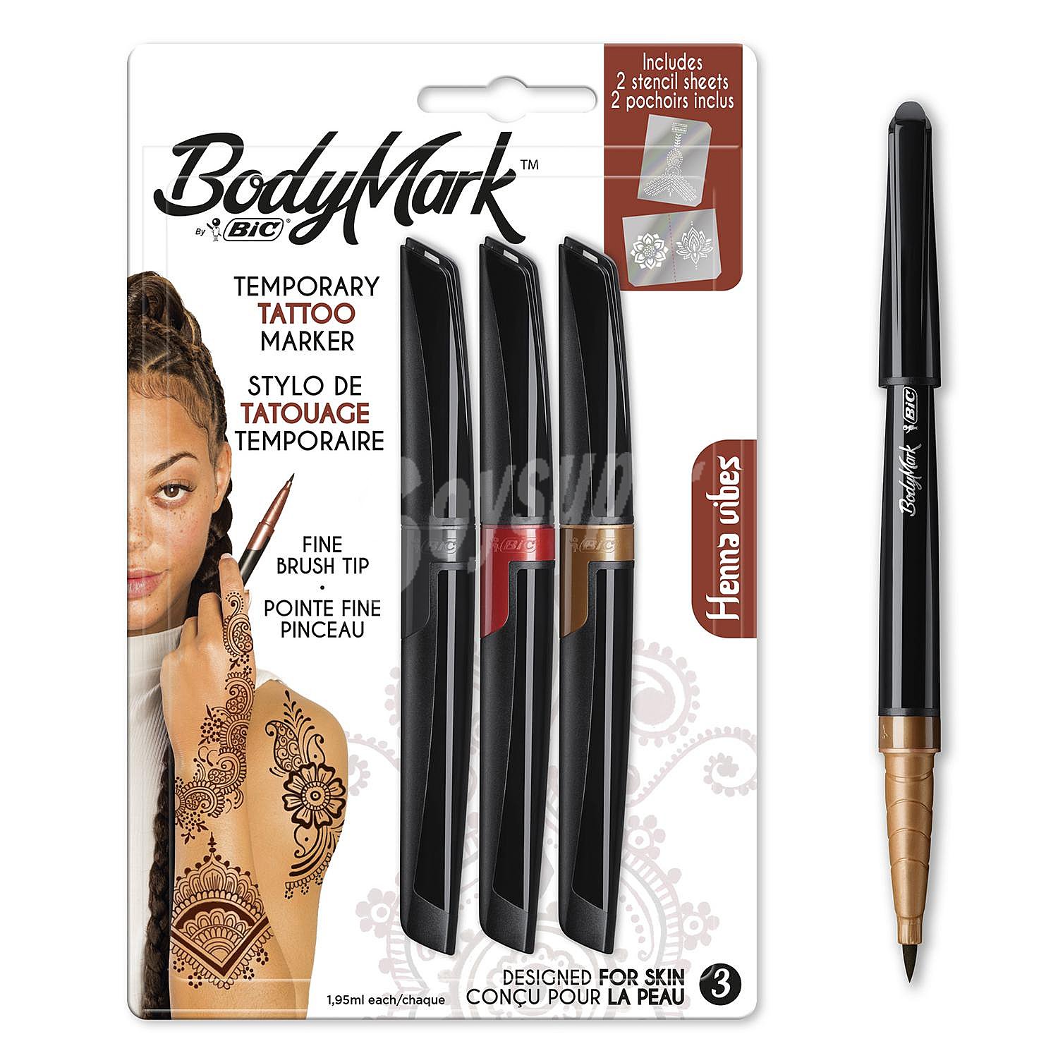 Lápiz marcador henna negro, marrón y rojo tottoo bodymark