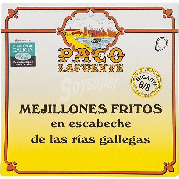 Mejillones fritos en escabeche de las rías gallegas gigantes 6-8 piezas lata 111 g