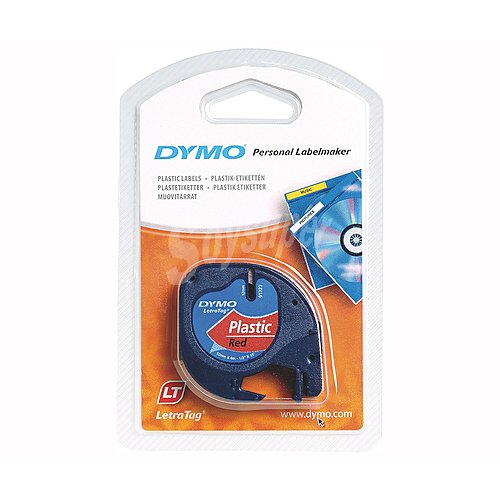 Cinta de plástico rojo para etiquetar de 12 mm. x 4 m. DYMO.