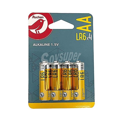 Pilas alcalinas AA, LR06, 1,5V, producto alcampo