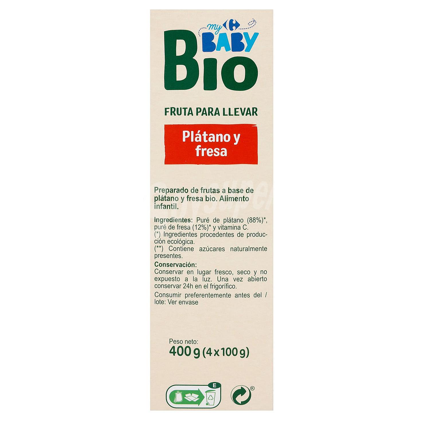 Preparado de fresa sin azúcar añadido desde 6 meses ecológico My Carrefour Baby Bio sin gluten