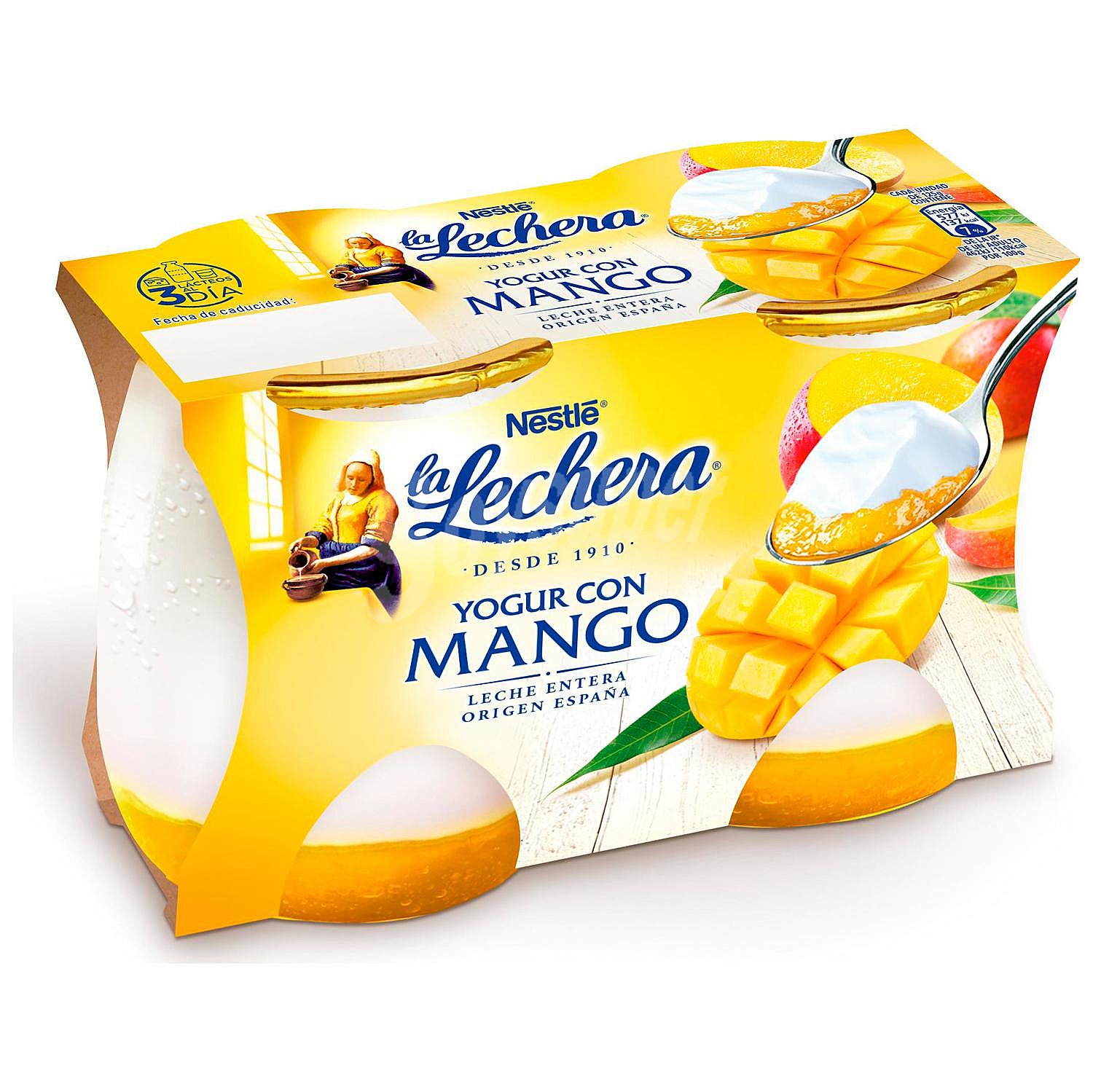 Yogur natural azúcarado con pure de mango