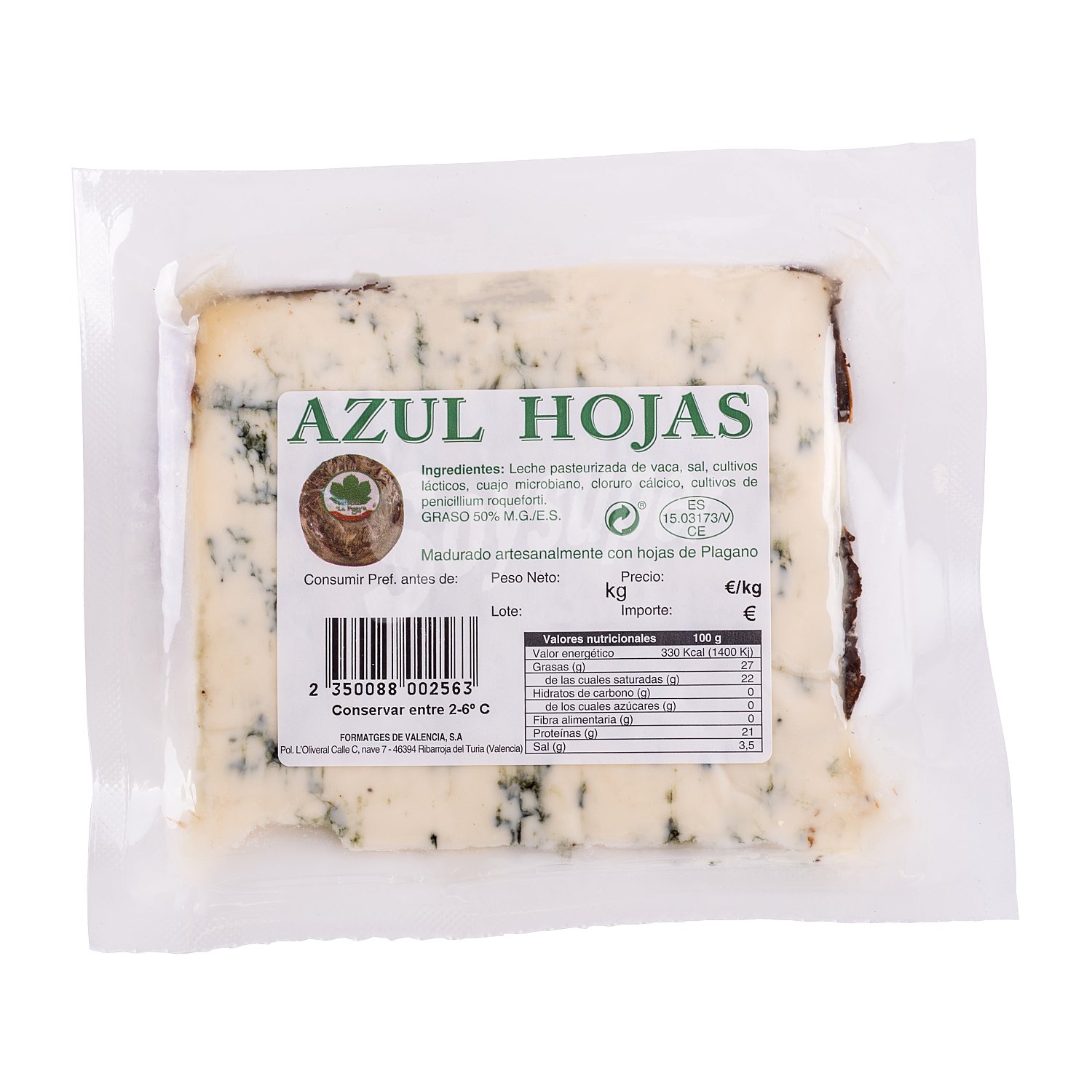 Queso azul hojas