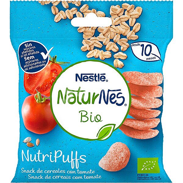 Nutripuffs snacks de cereales con tomate sin azúcares añadidos desde 10 meses BIO