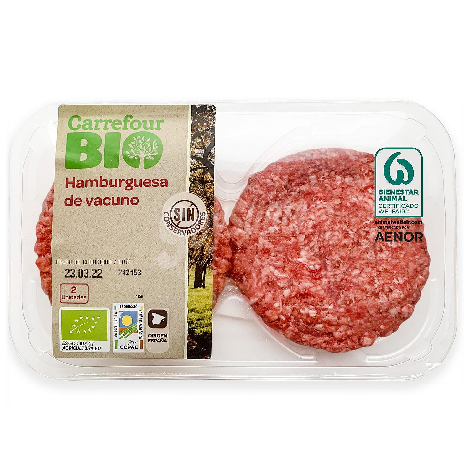 Hamburguesa de vacuno ecológica Carrefour Bio