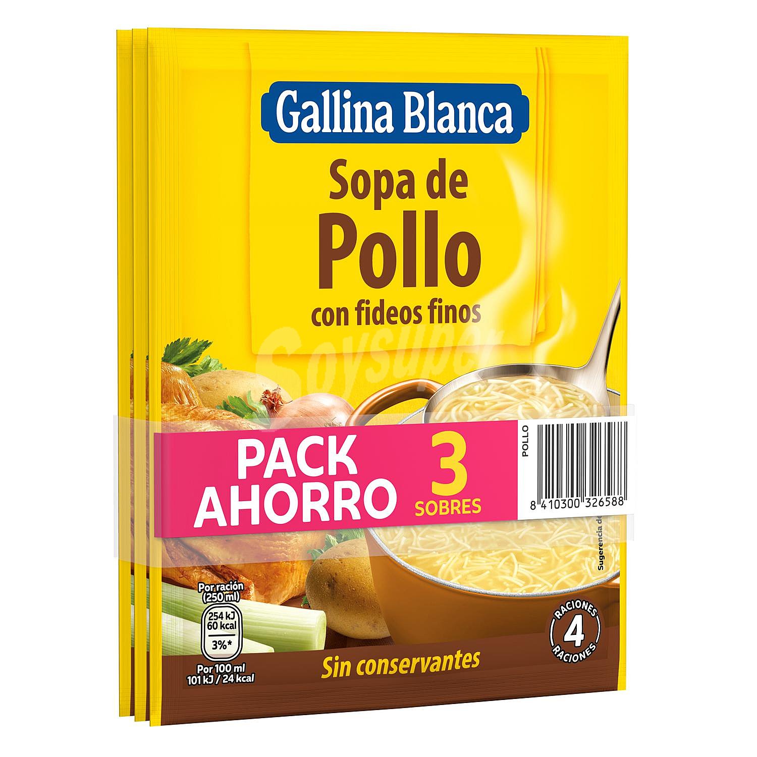 Sopa de pollo con fideos finos