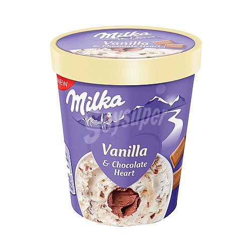 Milka Tarrina de helado de vainilla con corazón de chocolate con leche milka