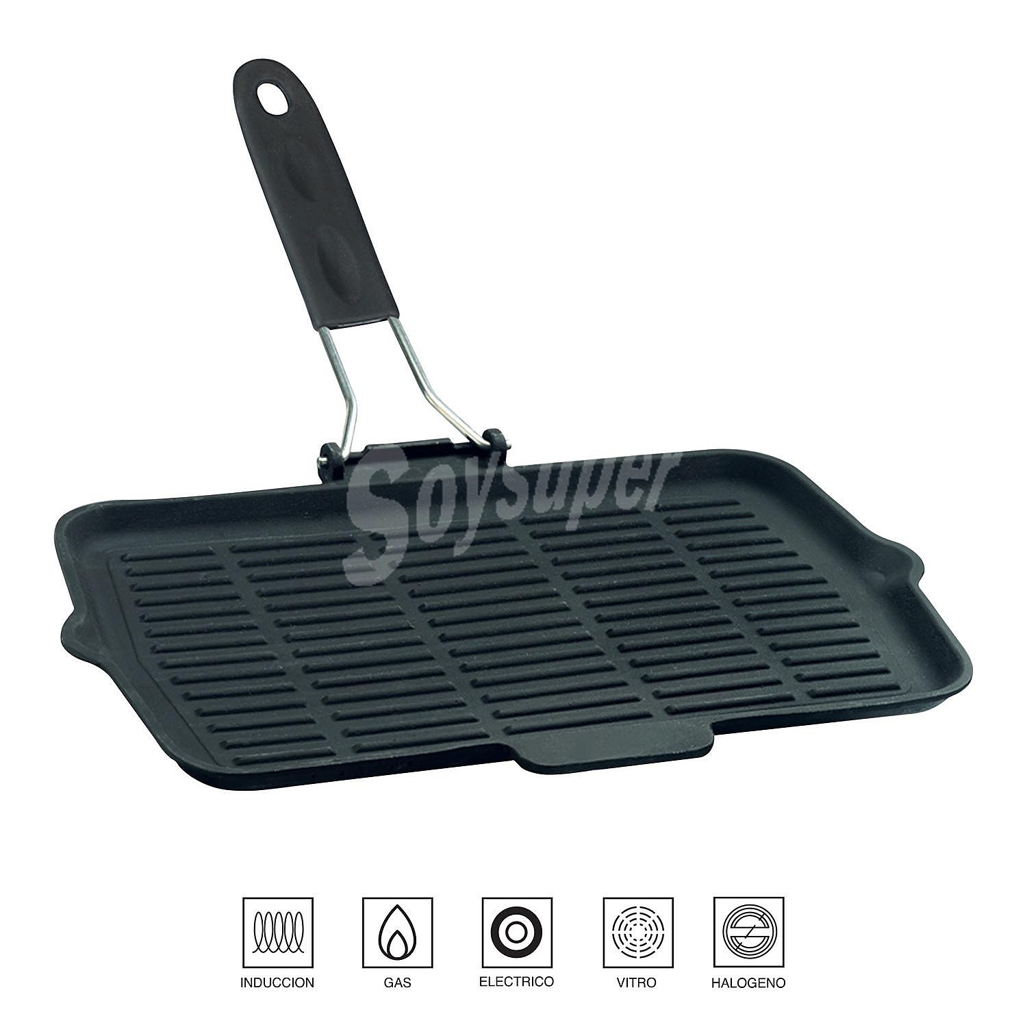 Asador Hierro con Mango Plegable 25,3x36,5 cm - Negro