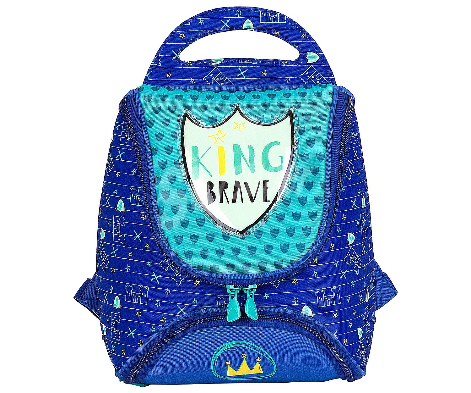 Mochila para niños preescolar de color azul con mensaje "king brabe" alcampo