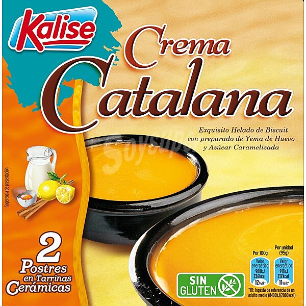 Crema catalana postre helado sin gluten en tarrinas cerámicas 