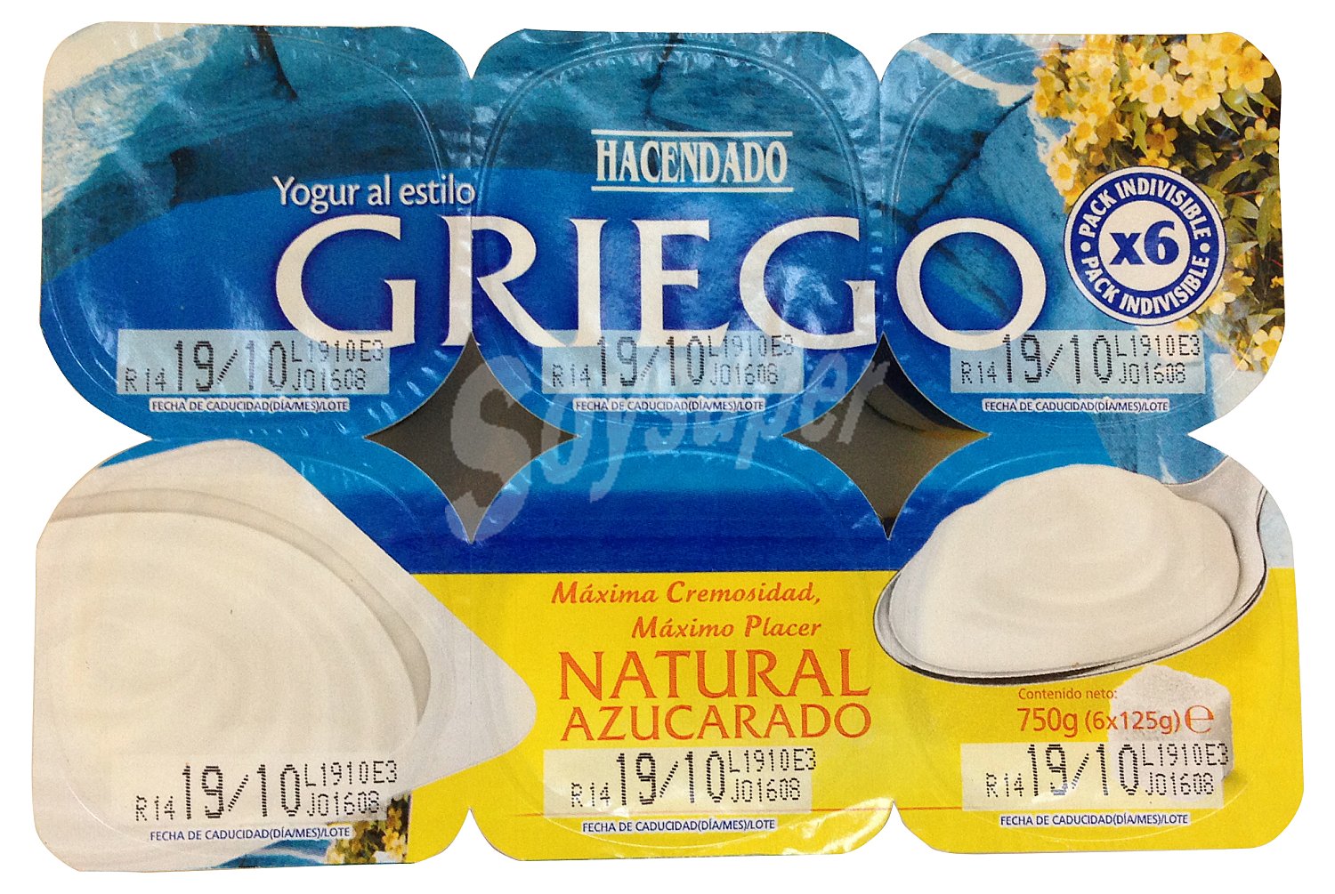 Yogur griego natural azucarado