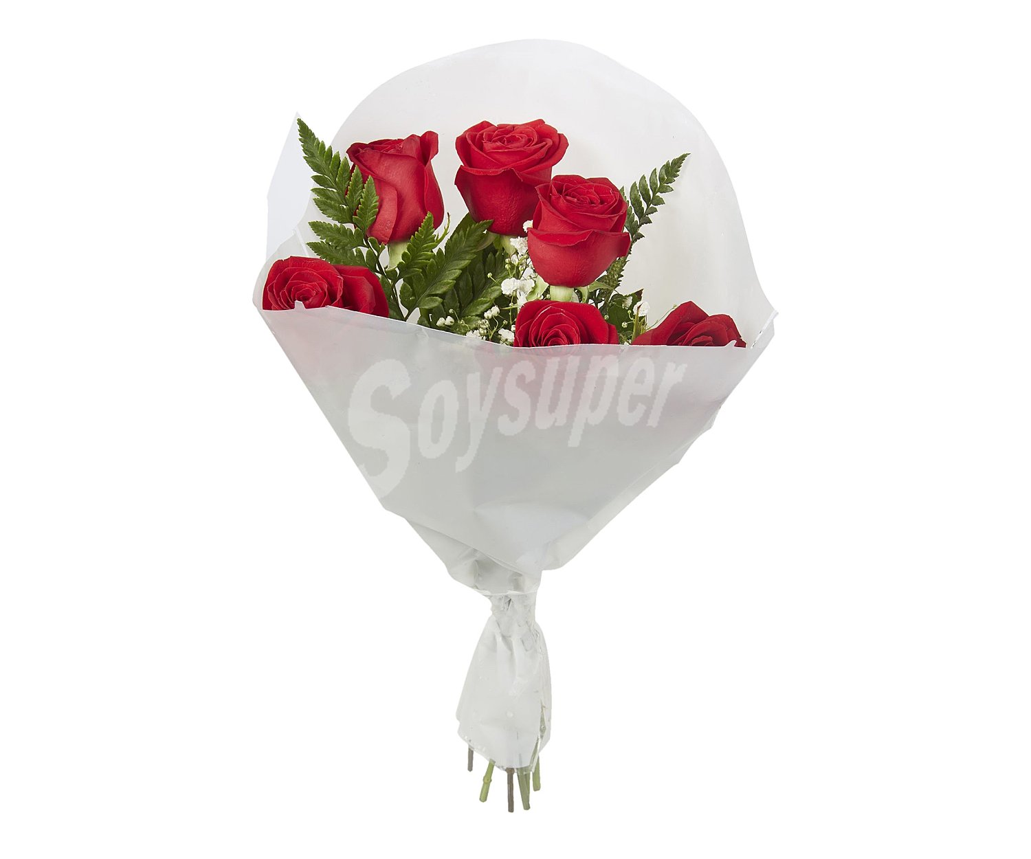 Bouquet de 6 rosas rojas con tallo de 50-60 centímetros, variedad Ecuador