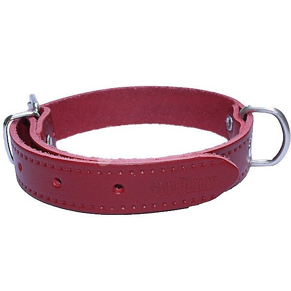 collar de cuero liso color rojo para perro medida 35x650 mm 