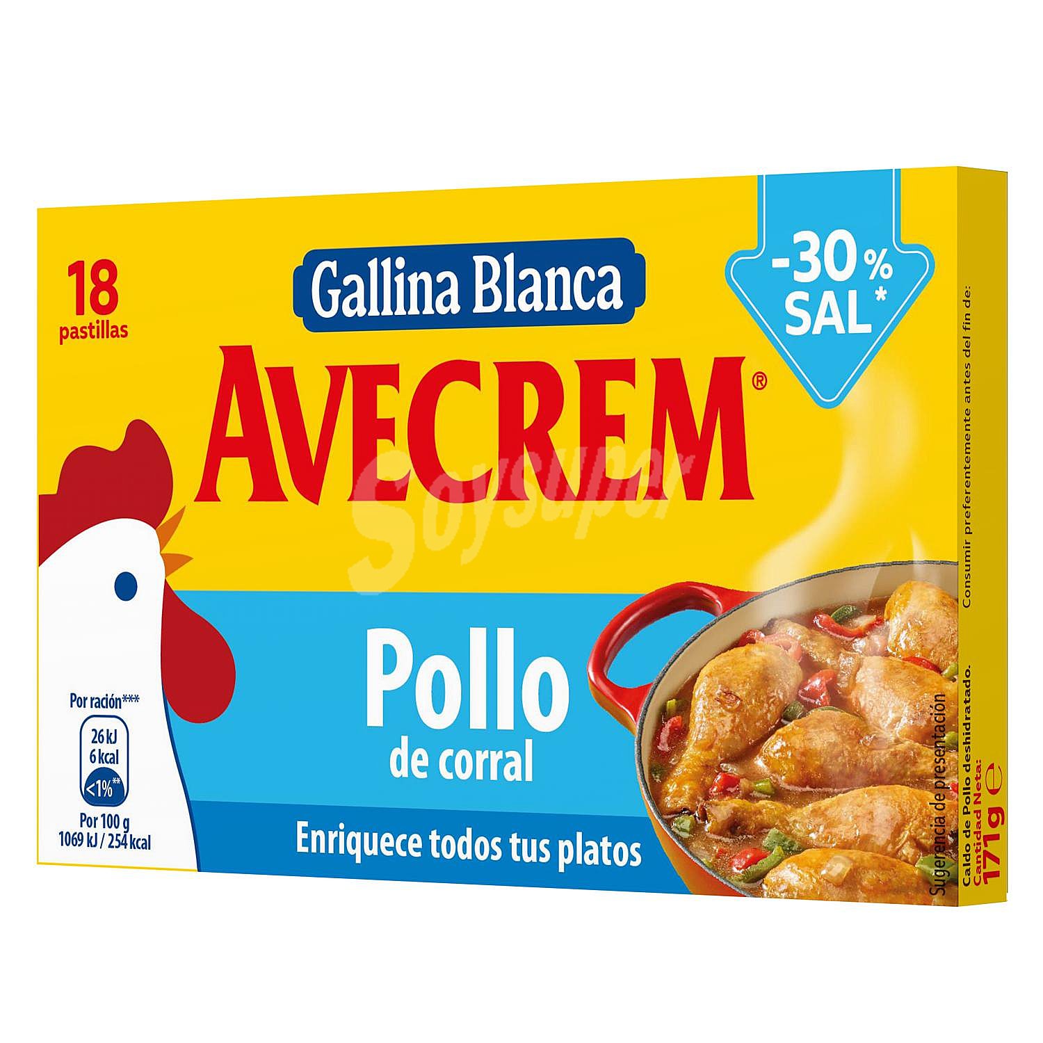 Caldo de pollo -30% sal Avecrem Gallina Blanca sin gluten