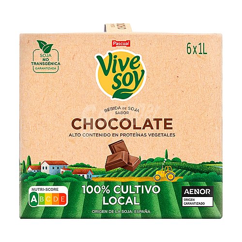 Vivesoy Bebida de soja de cultivo 100% local, con sabor a chocolate vivesoy de Pascual