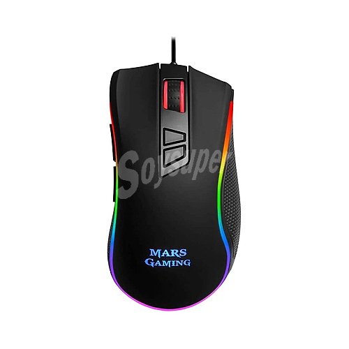 Ratón gaming mars gaming MM218 negro, Iluminación Chroma Rgb0, 10000 Dpi, sensor óptico profesional