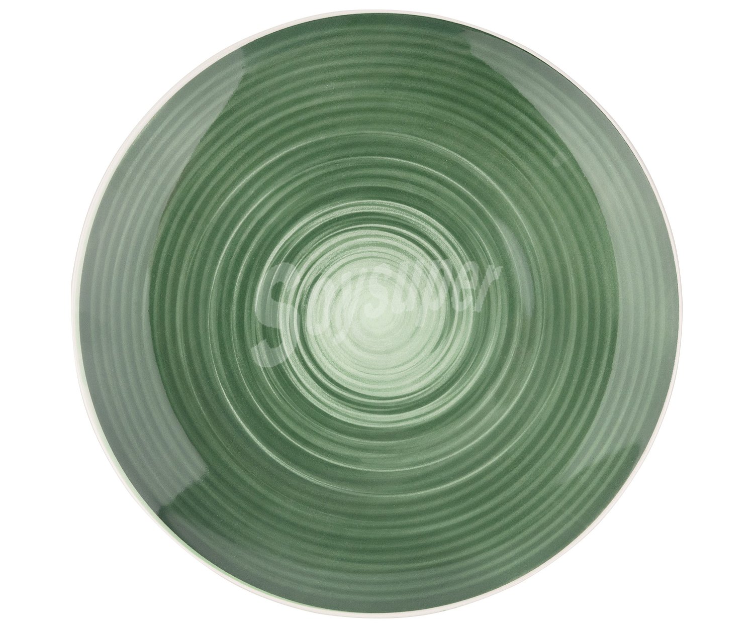 Plato hondo de loza color verde diseño espiral, 20cm. bergner.