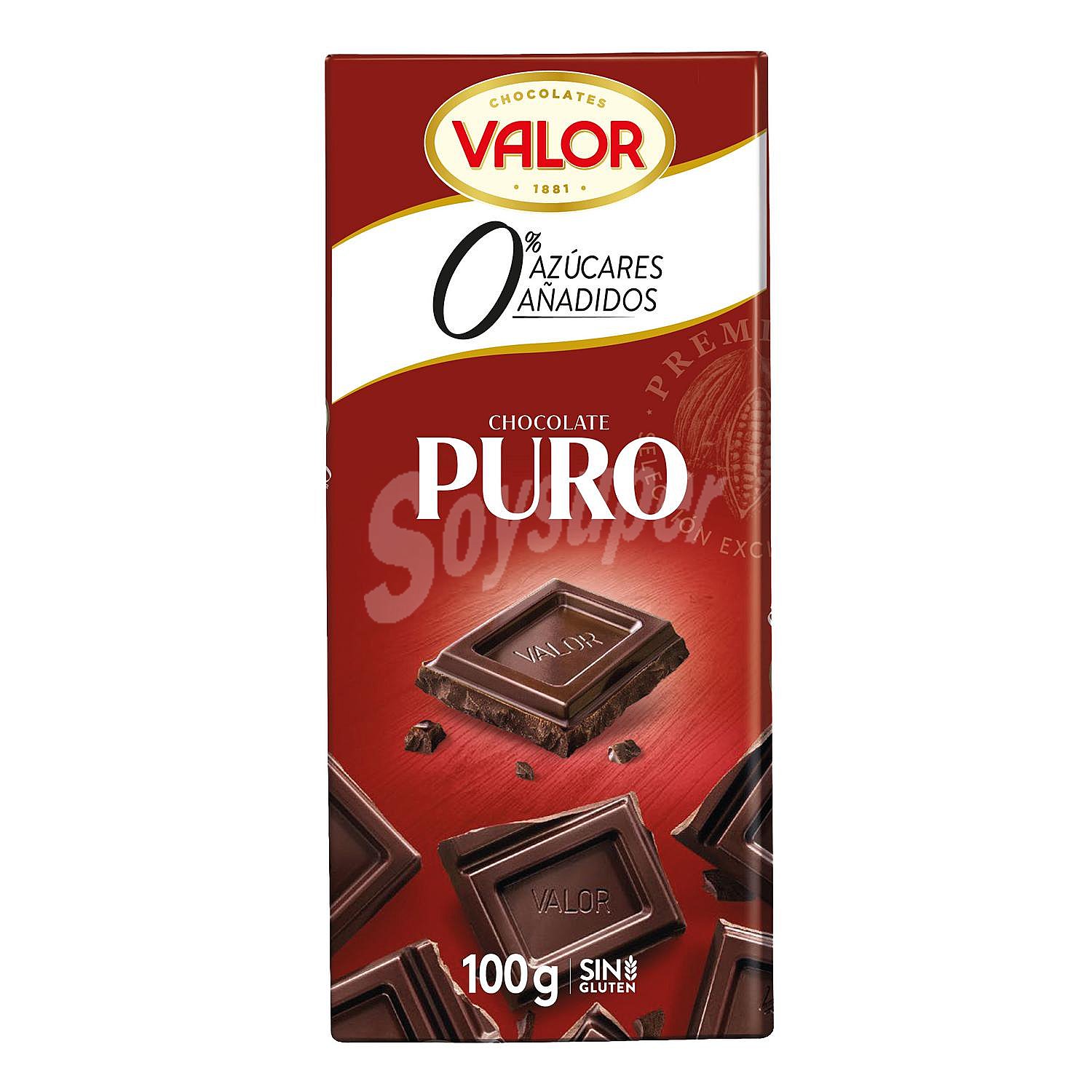 Chocolate puro sin azúcares añadidos Valor sin gluten