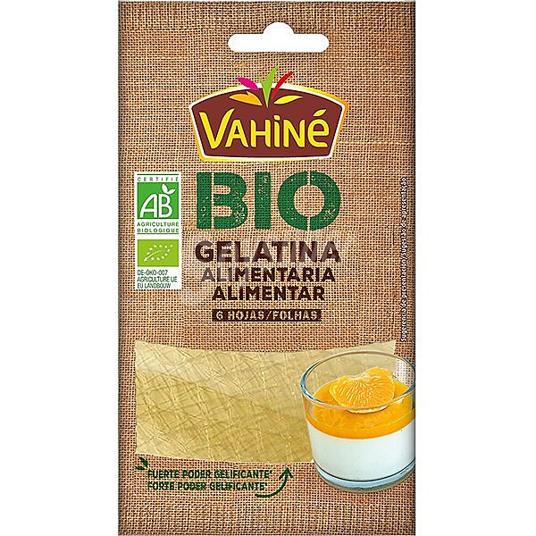 Gelatina (alimentaria) en hojas ecológica vhiné