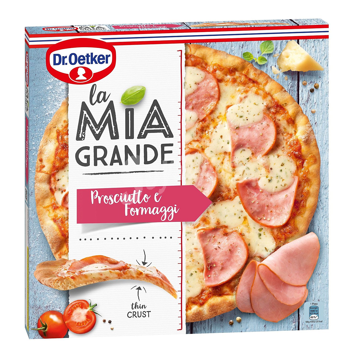 Pizza mía grande jamón y queso caja 400 gr