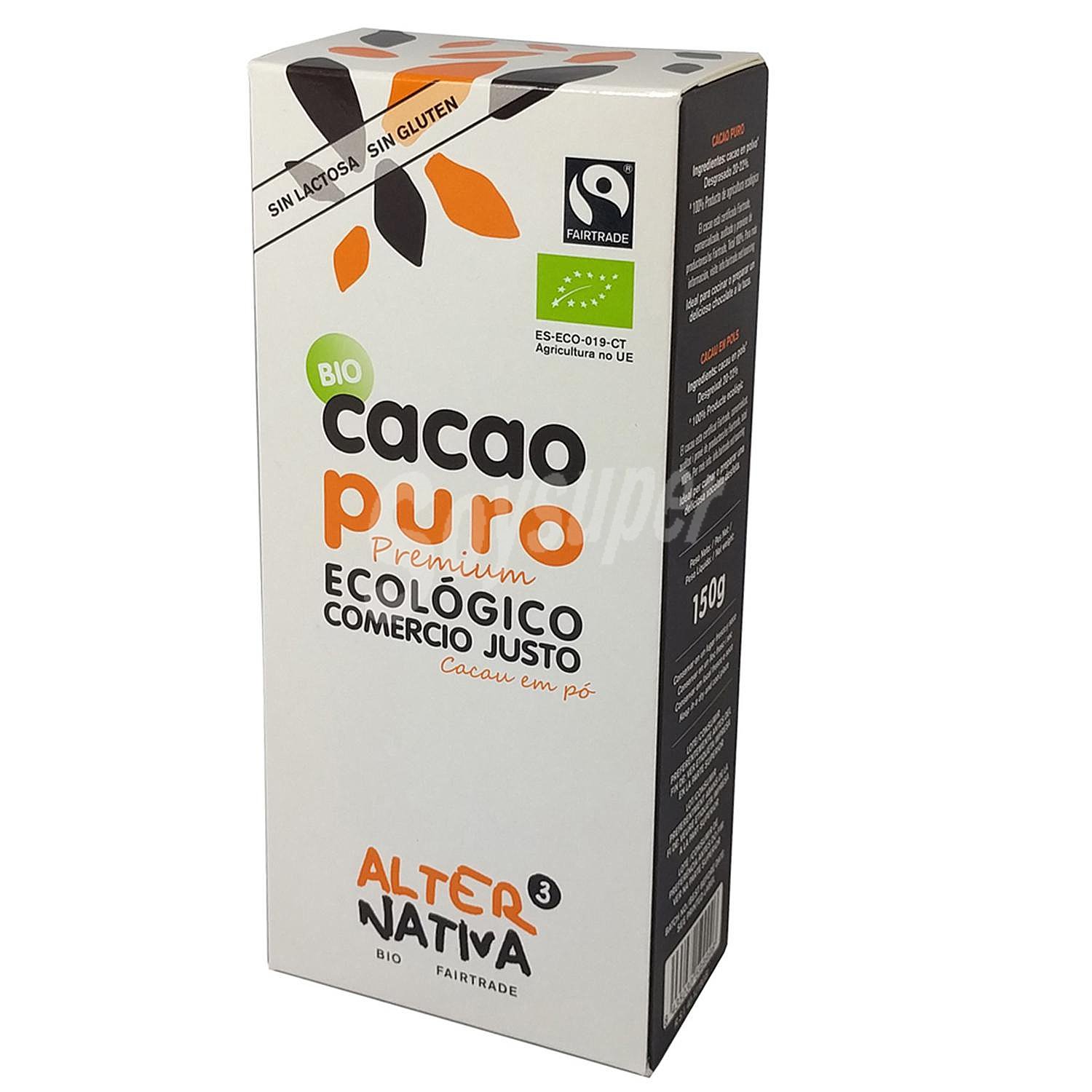 Cacao puro bio desgrasado ecológico sin lactosa ni gluten