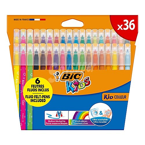 Caja de 36 rotuladores de colores surtidos de punta media. BIC