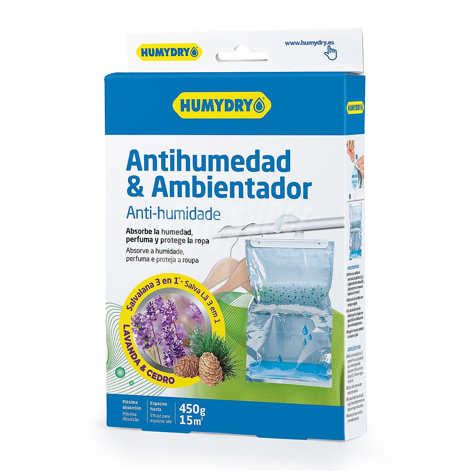 Antihumedad y ambientador aroma lavanda y cedro percha Humydry