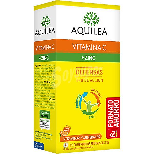 Vitamina C + Zinc complejo vitamínico que ayuda a cuidar las defensas naturales 28 comprimidos efervescentes sabor naranja