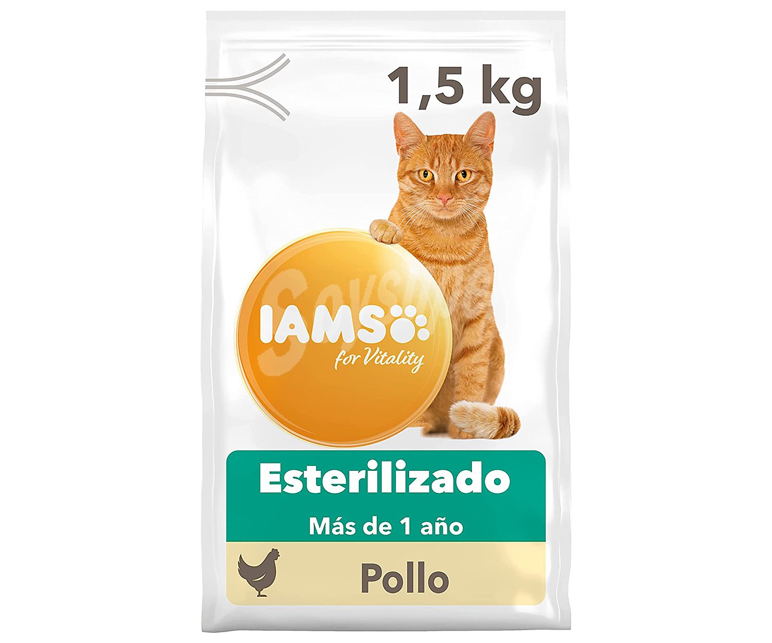 Comida para gatos esterilizados (+ de 1 año), a base pollo, iamso 1,5 kg.