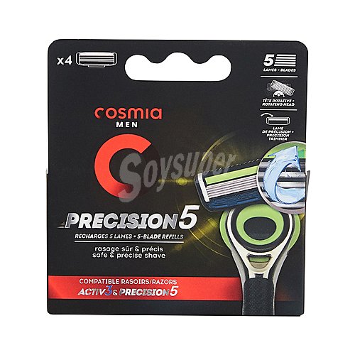 Cosmia Recambio de cuchillas de 5 hojas para maquinilla de afeitar cosmia Flex+5