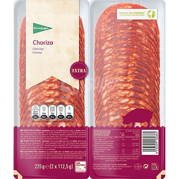 Chorizo vela extra en lonchas pack 2x112,5 g envase 225 g