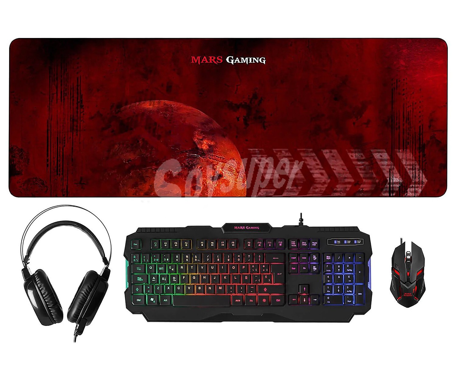 Set gaming teclado, auriculares, ratón, alfombrilla mcprgb