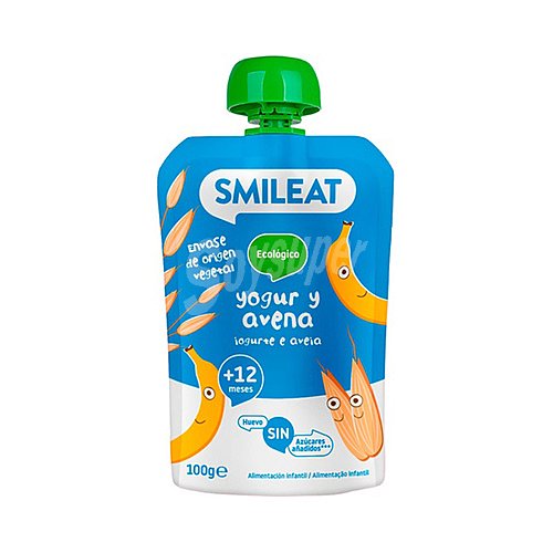 Smileat Bolsita de yogur, plátano y avena ecológica, a partir de 12 meses smileat