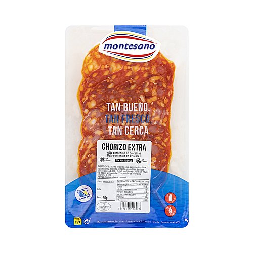 Montesano Chorizo de categoria extra elaborado sin gluten ni lactosa y cortado en lonchas montesano