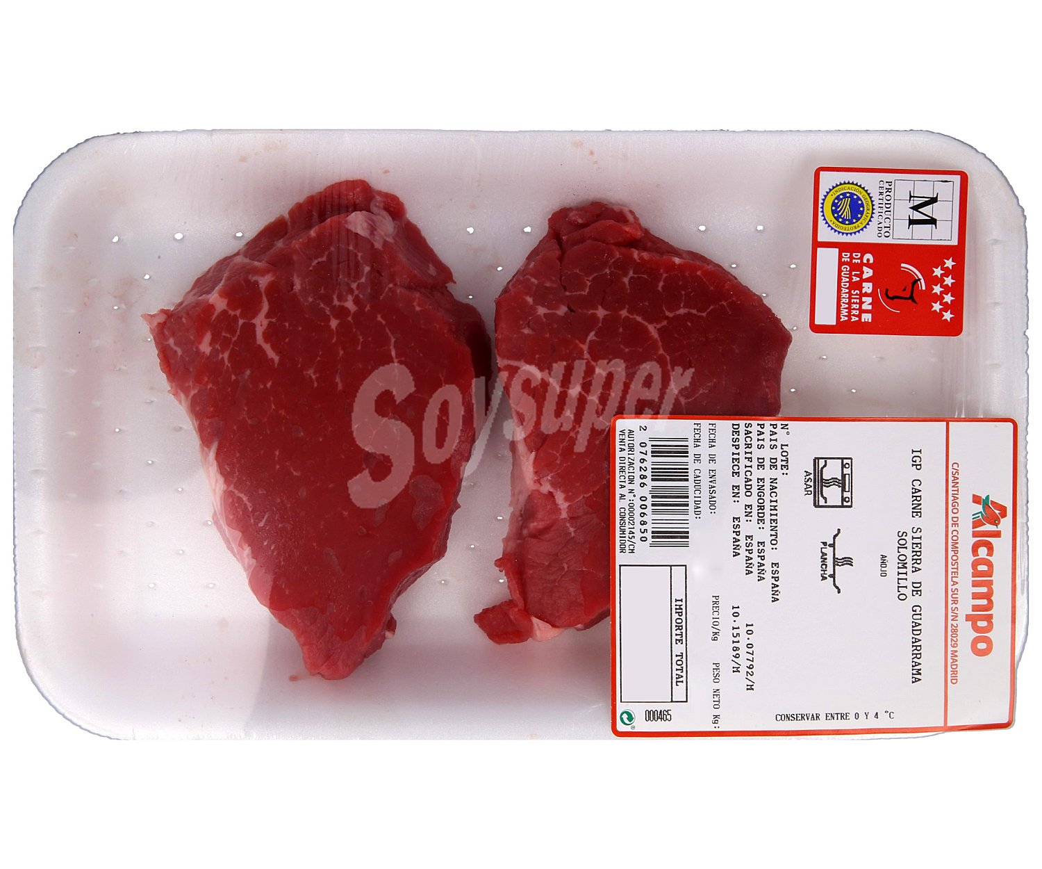 Solomillo de añojo IGP carne de la Sierra de Guadarrama, especiales asados o plancha