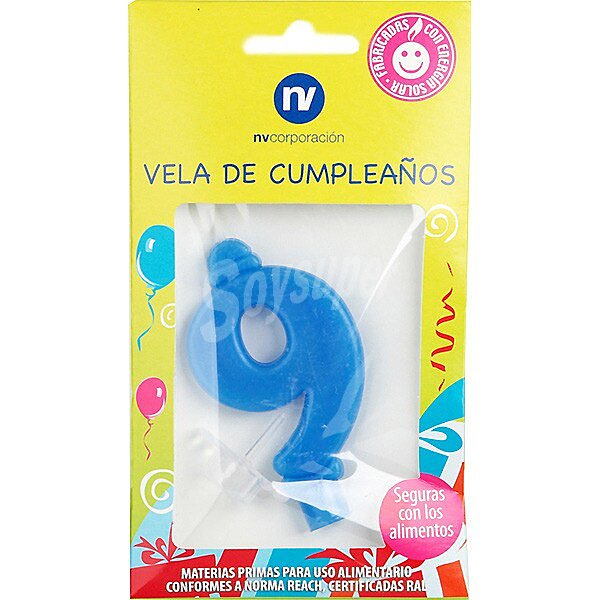 Vela de cumpleaños azul nº9 blister