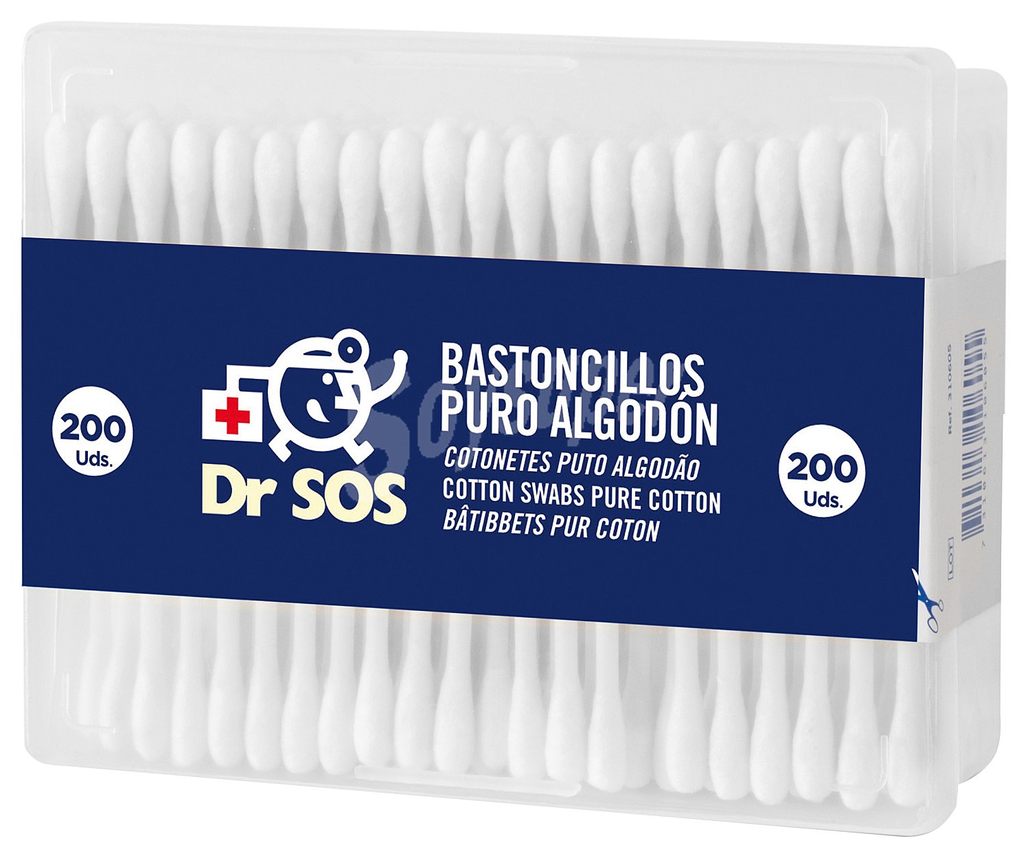 DR. SOS Bastoncillos de algodón 100% suaves y flexibles, ideales para la higiene de los oidos DR. SOS