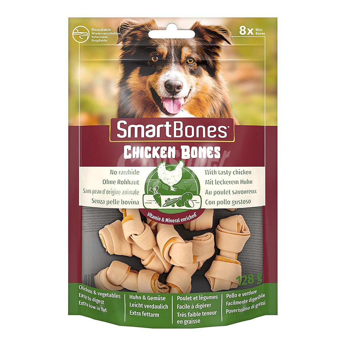 Chicken Bones snack para perros adultos minis pollo y verduras