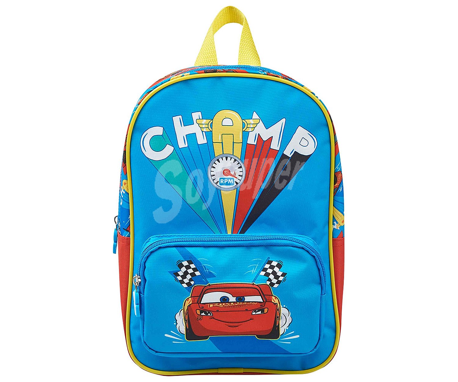 Mochila preescolar con bolsillo frontal color azul, cars.