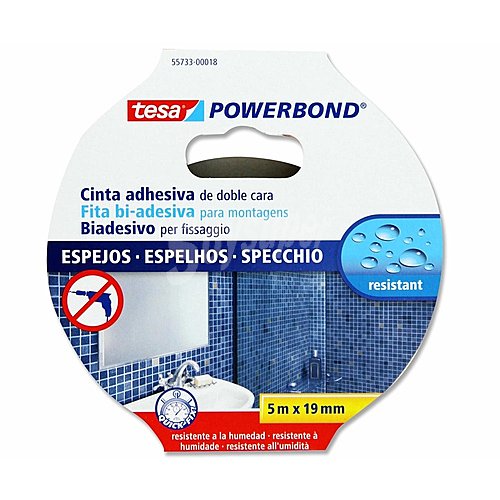 5 metros de cinta adhesiva de doble cara especial para espejos, 19mm., color blanco tesa Powerbond